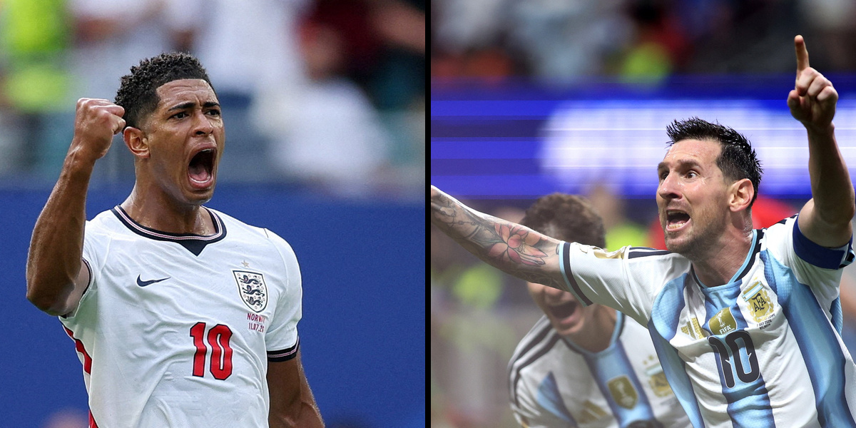 Jude Bellingham och Lionel Messi, England mot Argentina