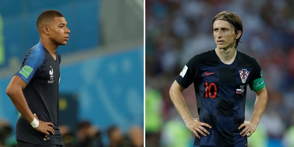 Kylian Mbappe och Luka Modrić under fotbolls VM 2018